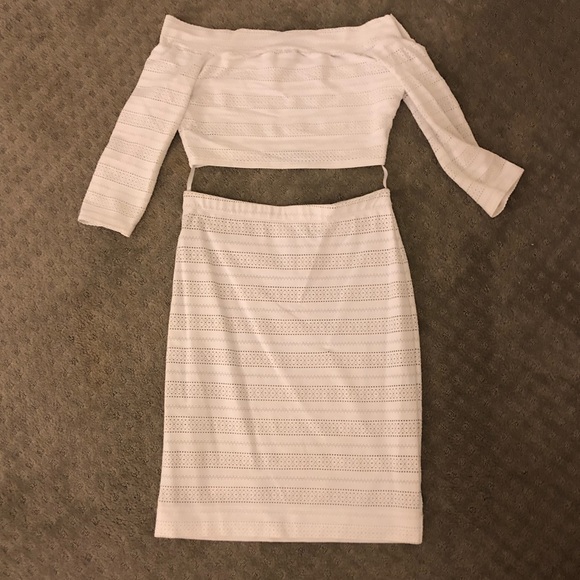BCBGMaxAzria Dresses & Skirts - White 2Piece(off the shoulder crop + pencil skirt)